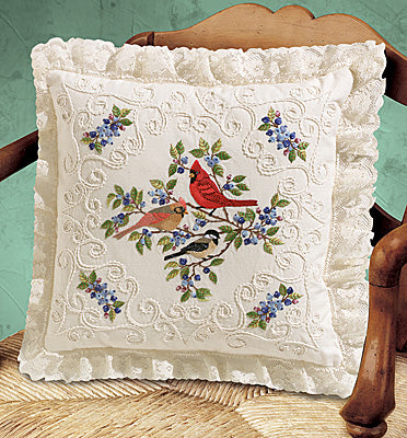 Kit de Bordado Funda de Cojín con Pájaros y Moras Azules