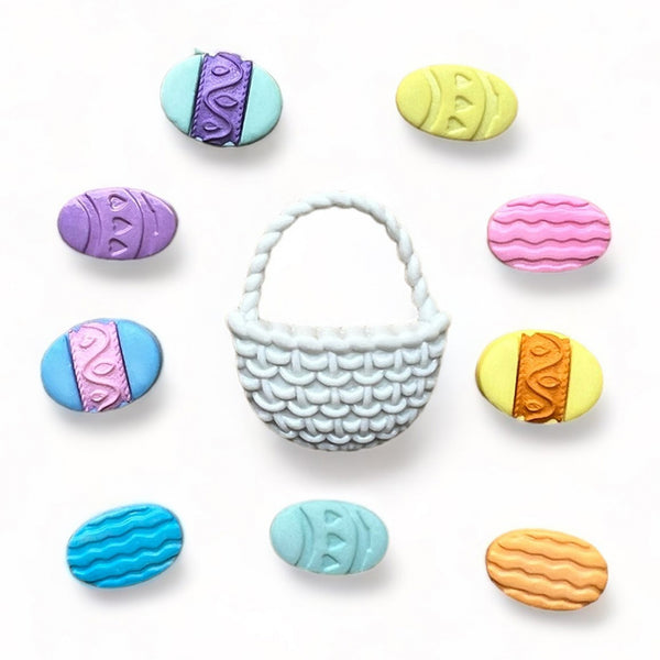 10 Botones Canasta de Huevos de Pascua surtidos 1.5 a 2.5 cm