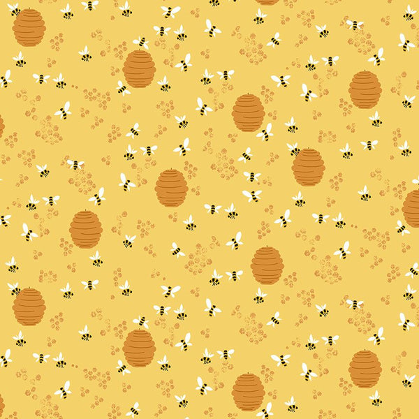 1/2 metro Tela de algodón Mini Abejas y Panales amarillo mostaza Dear Stella **Llega el 15 dic**