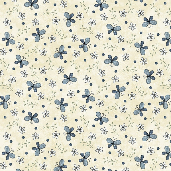 1/2 metro de Mariposas y Flores azules sobre marfil Gail Pan