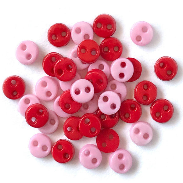 35 Micro Botones San Valentín de 4 mm rosas y rojos