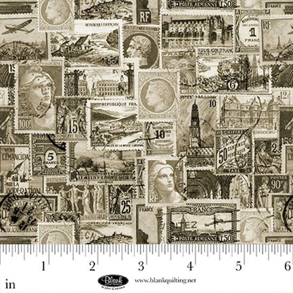 1/2 metro de Sellos de Correo Paris de Noche sobre beige Blank Quilting