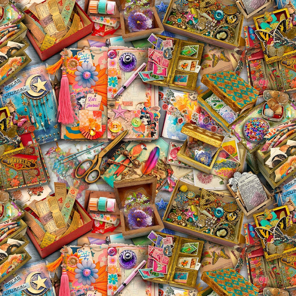 1/2 metro de Tela Junk Journal - Diseño Multicolor Creativo - Para Scrapbooking y Manualidades - 110 cm Llega el 31 de octubre