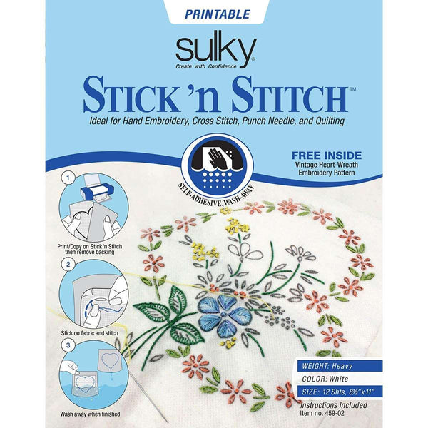 Paquete de 12 hojas carta de Stick'n'Stitch estabilizador imprimible, autoadhesivo y soluble en agua para bordado 12 (215.9 x 279.4 mm)