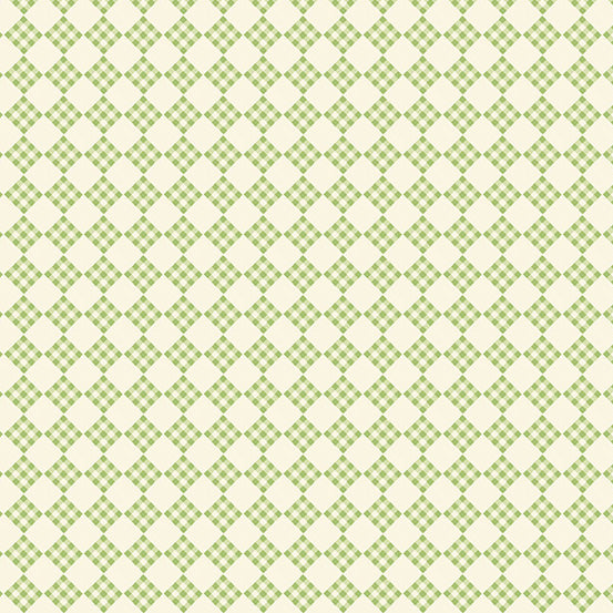 1/2 metro de tela de algodón Rombos de Mascota verde sobre marfil Amuleto de la Suerte **llega el 15 de diciembre**