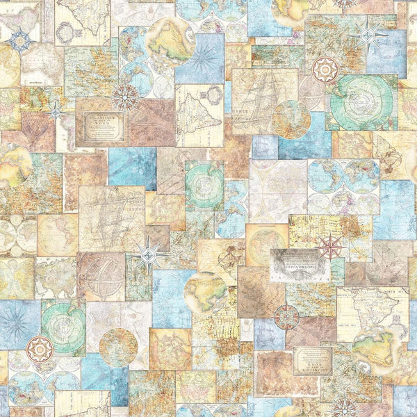 1/2 metro de Tela de algodón Doble Ancho Mapas del Mundo en beige 274 cm QT *Llega el 17 nov*