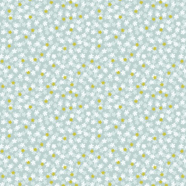 1/2 metro de Tela de algodón estampada Mini Florecita Sakura azul con dorado metálico Lewis e Irene  * llega el 31 de octubre