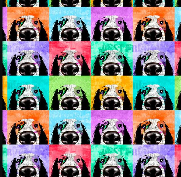 1/2 metro de Arriba el Perro Pop Art en colores sobre blanco