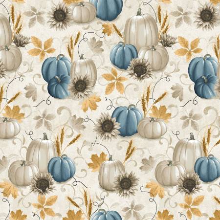 1/2 metro de Calabazas azules y blancas con girasoles **llega el 28 de agosto*