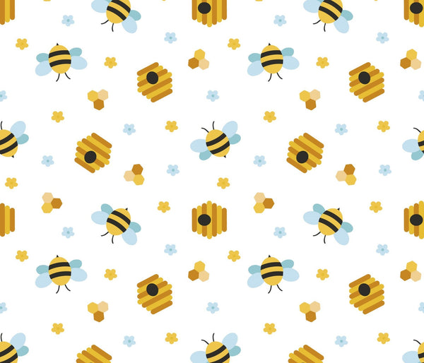1/2 metro de Tela de algodón Abejas y Panales sobre blanco **Llega el 19 nov**