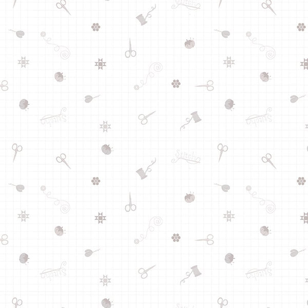1/2 metro Mini Motivos de Costura Blanco sobre blanco Prende las Luces 2 Riley Blake