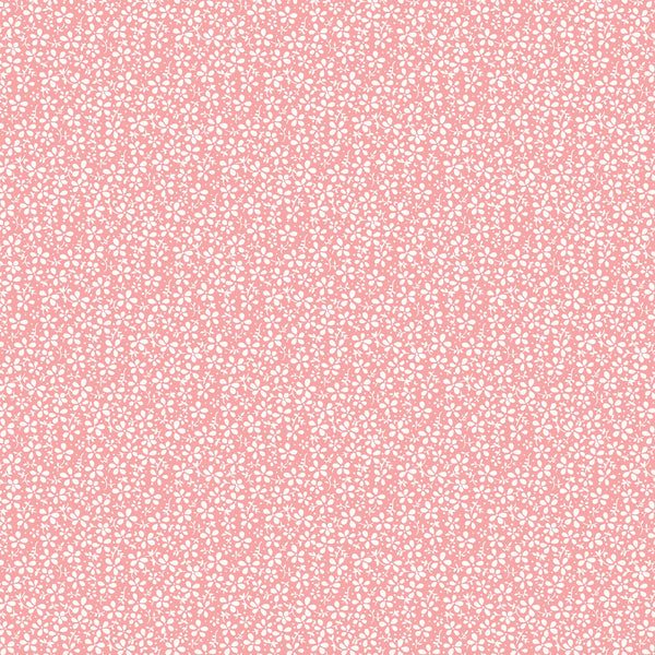 1/2 metro Mini Flores blancas sobre rosa coral Preciosas Miniaturas Riley Blake
