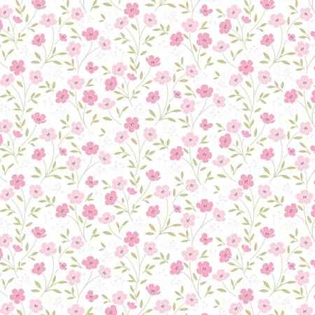 1/2 metro de Tela de algodón estampada Flores rosas prensadas sobre blanco Lewis e Irene  * llega el 31 de octubre