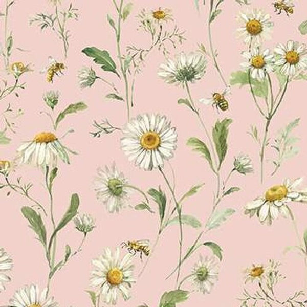 1/2 metro Flores y Abejas sobre rosa rubor Quiéreme Más Riley Blake
