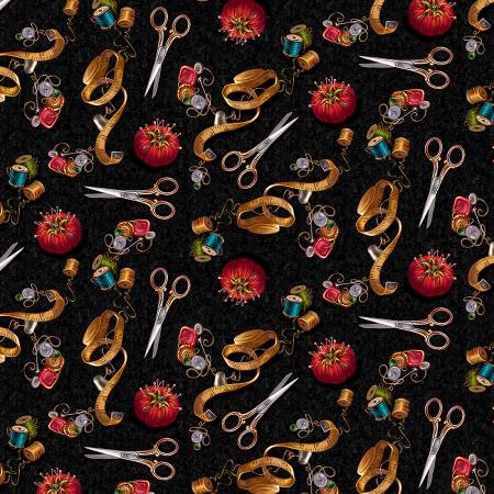 1/2 metro Herramientas de Costura sobre negro **llega el 15 de julio**