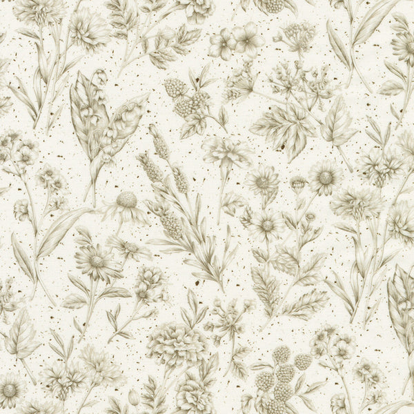 1/2 metro de Campo de flores tonal beige marfil