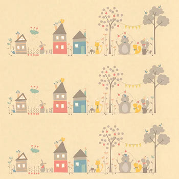 1/2 metro de tela de algodón Borde de Líneas de Casitas sobre durazno Esquina de la Calle 5 **llega el 15 de diciembre**