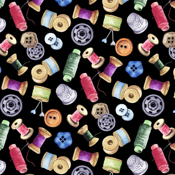 1/2 metro Materiales de Costura sobre negro David Textiles