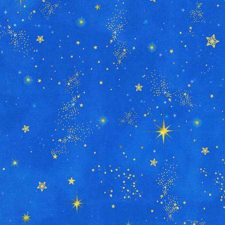 1/2 metro de Estrellas con brillo dorado sobre azul cobalto Noche de Paz Robert Kaufman