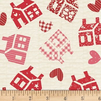 1/2 metro de Casitas rojas de patchwork sobre marfil P&B