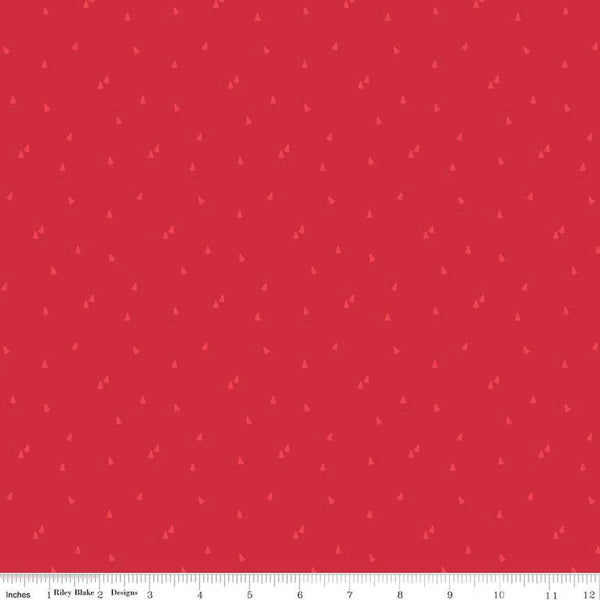 1/2 metro de Tela de Algodón estampada Mini arbolitos de navidad rojos sobre rojo
