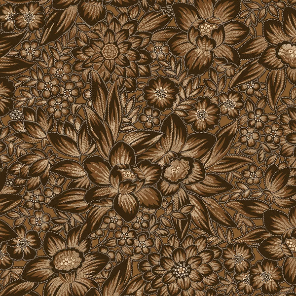 1/2 metro de Flores café chocolate Los Caramelos de Carrie Marcus Fabrics