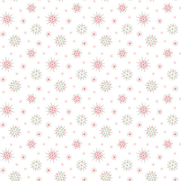 1/2 metro de Tela Copos de Nieve verdes y rojo sobre blanco Poppie Cotton - 110 cm Llega el 31 de octubre