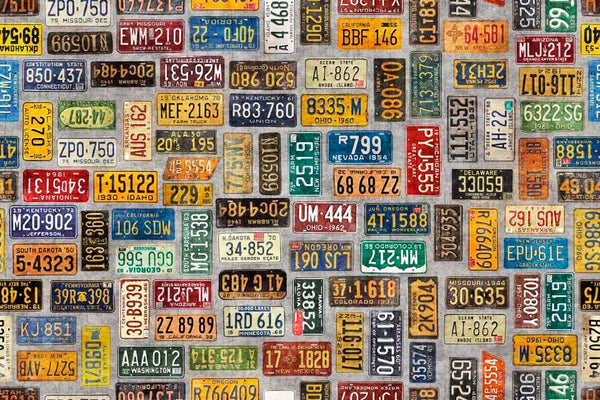 1/2 metro de Tela de algodón estampada Placas de Coche en gris Heavy Metal QT *Llega el 17 nov*