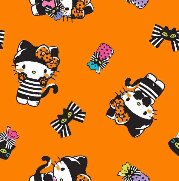 1/2 metro de Hello Kitty Moños de Halloween sobre naranja Springs Creative