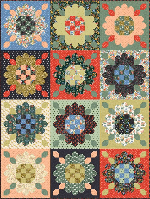 Panel digital Zinnia aventurera falso patchwork 145 x 176 cm