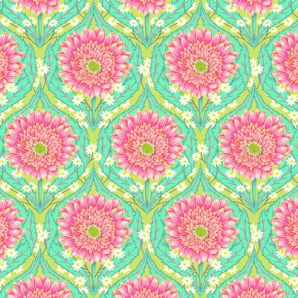 1/2 metro de Margaritas Rosas sobre Verde Rayo de Luna Indomable de Tula Pink