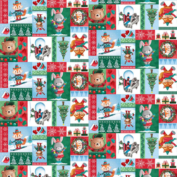 1/2 metro de Patchwork rojo de Animalitos Navideños Studio E