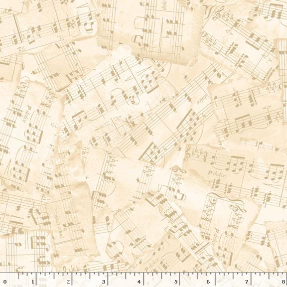1/2 metro de Doble ancho Partituras Musicales Marcus Fabrics en Beige café 274 cm de ancho