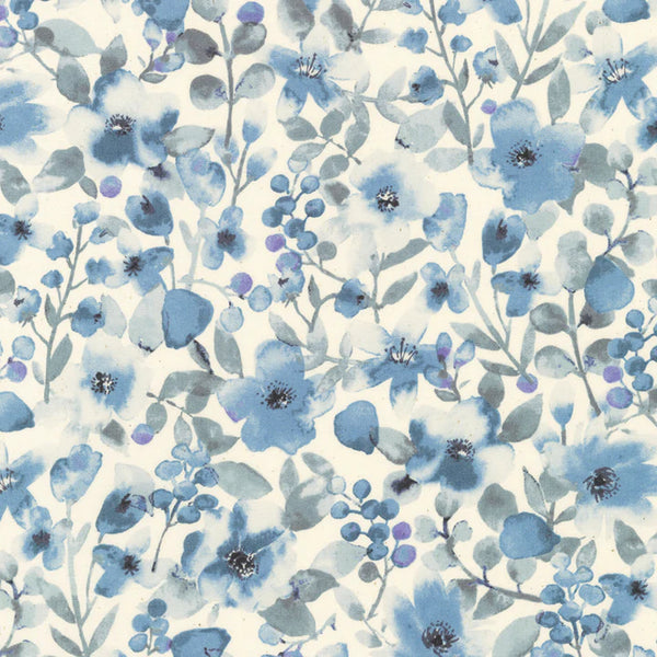 1/2 metro Viñas y flores azules Sevenberry japonés