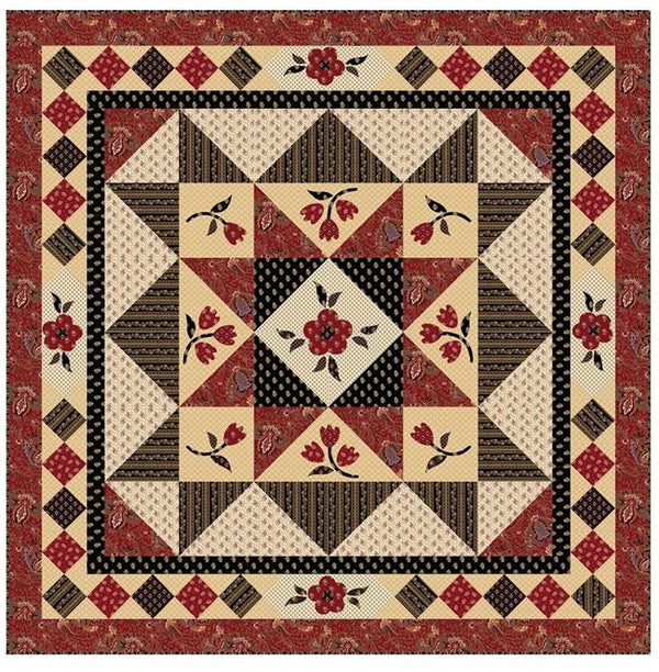 Panel digital 137 cm Estrella de la Pradera roja, beige y negra Falso Patchwork **llega el 14 de agosto**