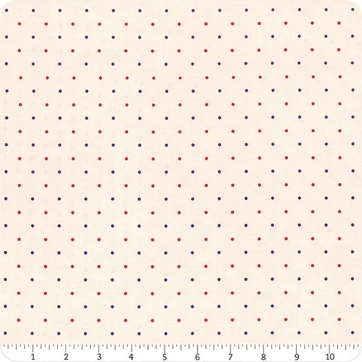 1/2 metro de Tela de algodón estampada Lunares azules y rojos Americana de Lori Holt   * llega el 31 de octubre