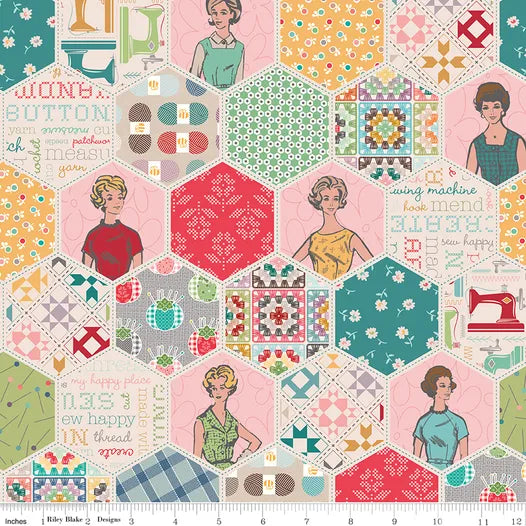 1/2 metro Patchwork Falso de Costura Lori Holt en Hexágonos