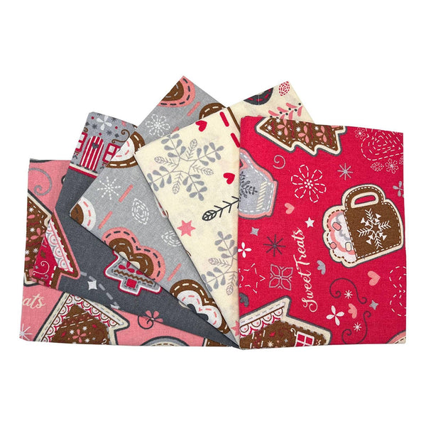 5 FQ de algodón 100% Galletas de Navidad Escandinavas gris, rosa y blanco