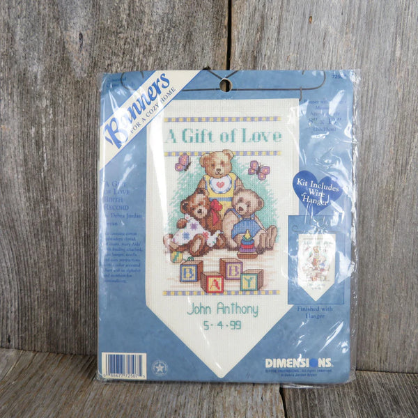 Kit para Banderín con Gancho Punto de Cruz Un Regalo de Amor con ositos 14 CT