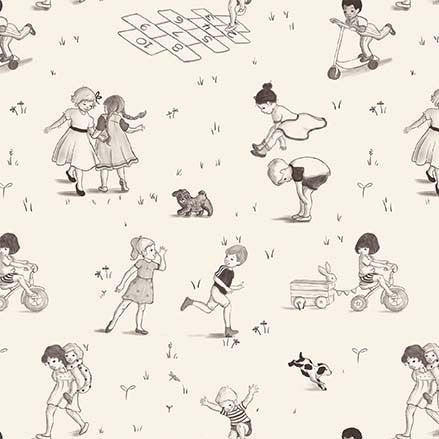 1/2 metro de Tela Belle and Boo Toile Parque Infantil - Juegos y Diversión Crema - Diseño Infantil Encantador - 110 cm Ancho + Llega el 31 de octubre
