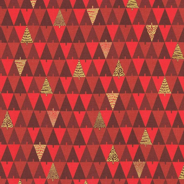 1/2 metro de Tela Robert Kaufman Arboles de Navidad rojos con dorado metálico Llega el 31 de octubre