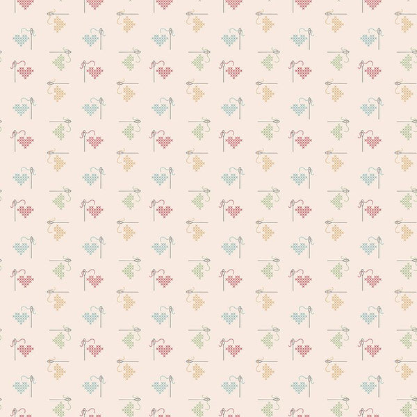 1/2 metro de Tela de Algodón Corazones de Punto de Cruz y Agujas  **Llega el 19 nov**