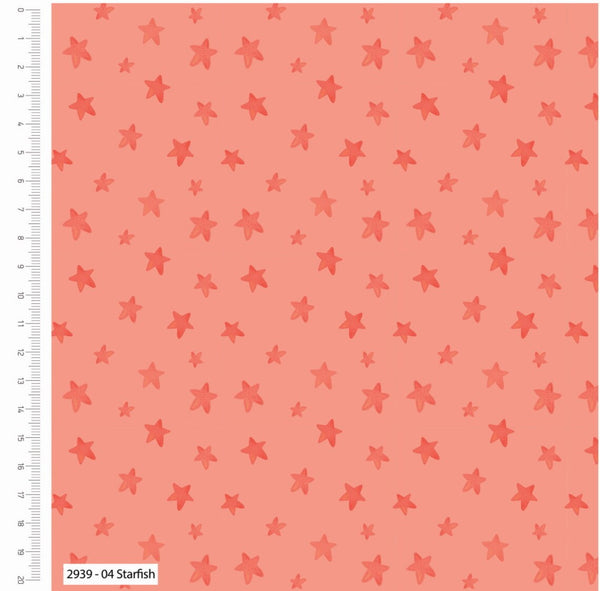 1/2 metro de Tela de Algodón Estampada Estrellas Naranja sobre Coral **Llega el 15 de octubre**