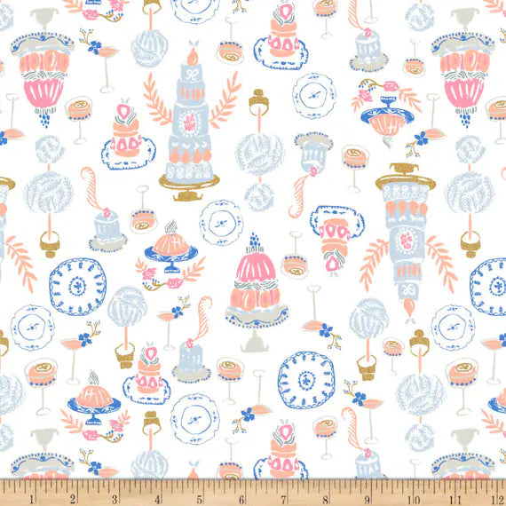 1/2 metro Tela de algodón Pasteles color Pastel sobre blanco con brillo metálico Dear Stella **Llega el 15 dic**