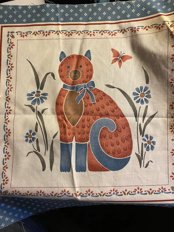 Panel doble Gatito Country con borde azul 60 x 110 cm *UNICO* Vintage