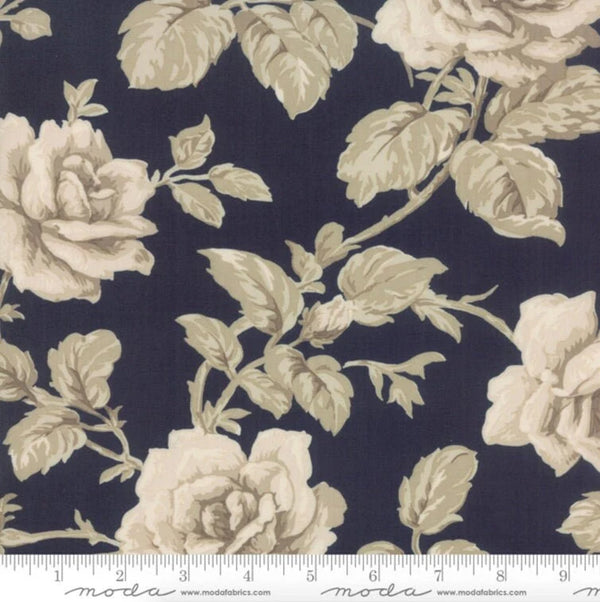 1/2 metro Flores Marfil sobre azul marino Reproducción de 1870