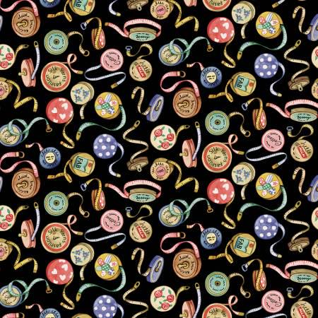 1/2 metro de Tela Costura Bonita -Cintas Métricas sobre negro - Diseño para Costureras - 110 cm Ancho llega el 31 de octubre