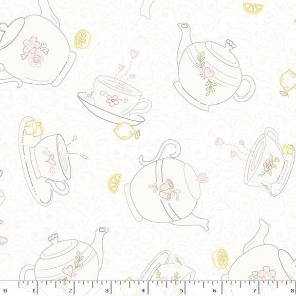 1/2 metro de tela de algodón Teteras y Tazas sobre marfil Té para Dos **llega el 15 de diciembre**