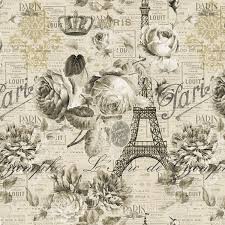 1/2 metro de Paris de Noche entre flores sobre beige Blank Quilting