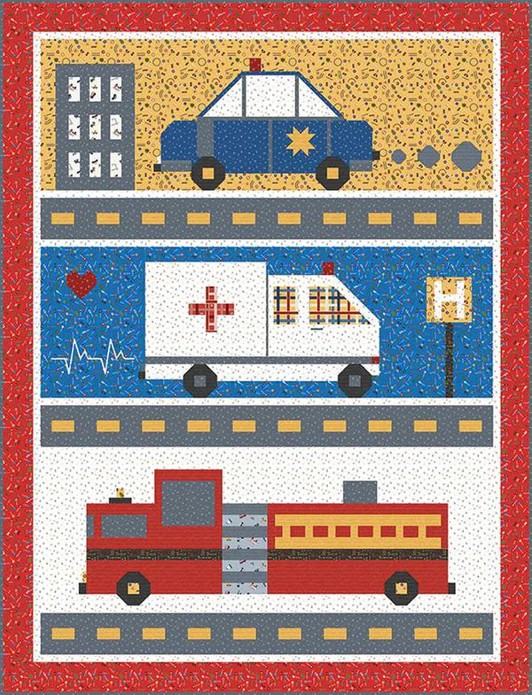 Panel digital Policía, Ambulancia y Bomberos falso patchwork 178 x 233 cm